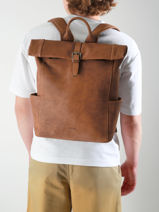 Sac à Dos Spider 2 Compartiments Cuir Etrier Marron spider ESPI8102-vue-porte